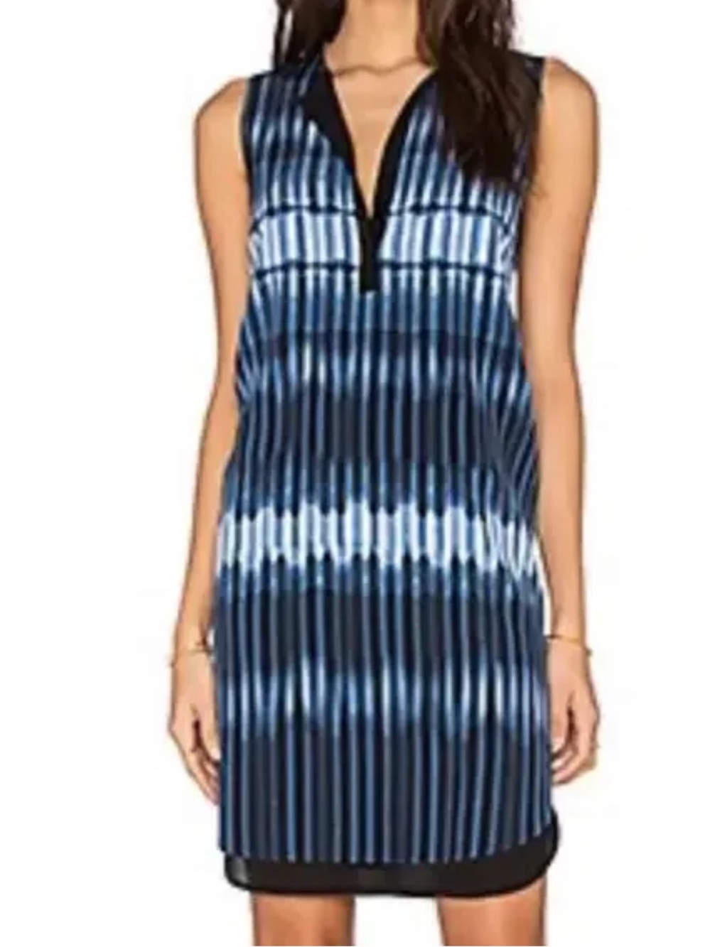 Vince Silk Sleeveless Blue Ombre Striped Shift Dress